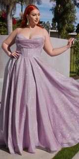 Ladivine CD252 Floor Length Lace Up Glitter A-Line Ball Gown