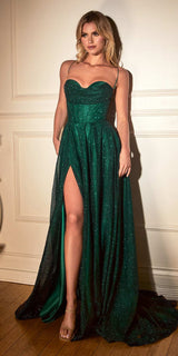Ladivine CD252 Floor Length Lace Up Glitter A-Line Ball Gown