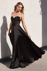 Ladivine CD297 Dress Strapless Beaded Satin A-Line Prom Gown