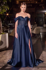 Ladivine CD297 Dress Strapless Beaded Satin A-Line Prom Gown