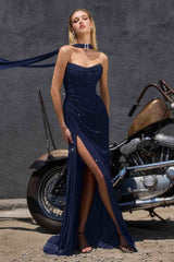 Ladivine CD388 Strapless Draped Neckline Evening Gown