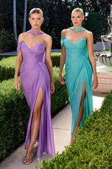 Ladivine CD406 Sculpted Pleated Bodice Lightweight Chiffon Fitted Gown