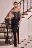 Ladivine CD407 Strapless Sheer Corset Bodice Slit Fitted Formal Gown