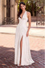 Ladivine CD412W Shimmering A-Line Plunging Halter Gown