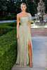 Ladivine CD418 One Shoulder A-Line Pleated Luminescent Chiffon Gown