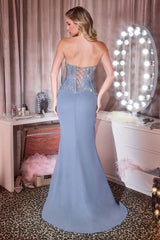 Ladivine CD669 Captivating Fitted Chiffon Gown with Leg Slit