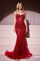 Ladivine CD764 Metallic Fitted Pearl & Crystal Dress