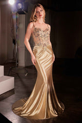 Ladivine CD776 Dress Fitted Satin and Lace Embellished Gown
