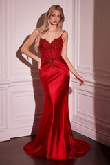 Ladivine CD776 Dress Fitted Satin and Lace Embellished Gown