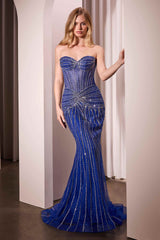 Ladivine CD785 Dress Strapless Crystal Embellished Fitted Gown