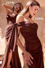 Ladivine CD791 Dress Strapless Stretch Satin Fitted Gown with Slit