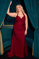 Ladivine CD796C Dress Stretch Satin Halter Fitted Curve Gown