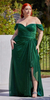 Ladivine CD878 Floor Length Off the Shoulder Glitter Gown