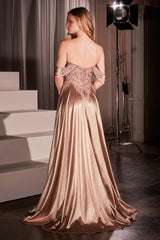Ladivine CDS525 Dress Off The Shoulder Lace & Satin A-Line Prom Gown