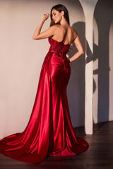Ladivine CDS530 Strapless Sweetheart Fitted Satin Prom Dress