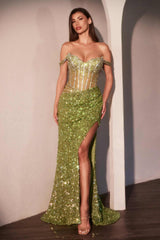 Ladivine CDS534 Beaded Off The Shoulder Mermaid Dress