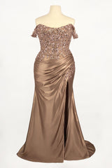 Ladivine CDS537C Off The Shoulder Lace & Satin Curve Dress
