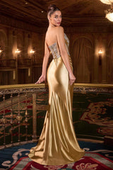 Ladivine CDS546 Strapless Fitted Stretch Satin Corset Bodice Evening Gown
