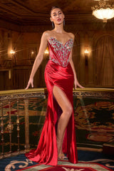 Ladivine CDS546 Strapless Fitted Stretch Satin Corset Bodice Evening Gown