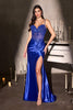 Ladivine CDS559 Fitted Corset Embellished Bodice Open Leg Slit Gown