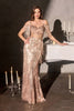 Ladivine CDS563 Off Shoulder Draped Fringe Sleeve Sequin Evening Gown