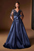 Ladivine CDS569 Three Quarter Sleeve Mikado Skirt A-Line Gown
