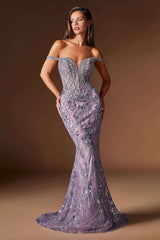 Ladivine CDS570 Fitted Formal Off Shoulder Gown with Detachable Skirt
