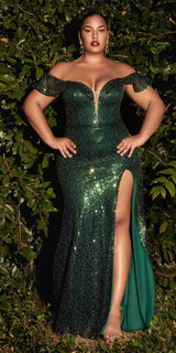 Cinderella Divine CH167 Long Off the Shoulder Sequins Dress with Slit