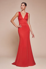 Ladivine CH395 Long Sleeveless V-Neckline Chiffon Dress