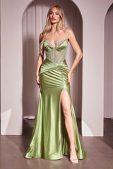 Ladivine CM368 Dress Strapless Lace Bodice Satin Fitted Gown