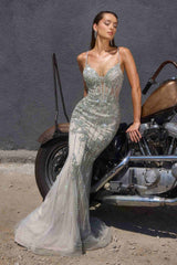 Ladivine CR383 Fitted Silhouette Crystal and Sequin Formal Dress