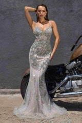 Ladivine CR383 Fitted Silhouette Crystal and Sequin Formal Dress