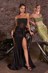 Ladivine CW301 High Glamour Strapless Sheer Bodice Evening Gown