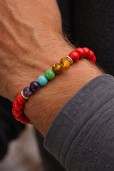 Chakra & Red Turquoise Energy Alignment Bracelet – 8mm Beads for Spiritual Protection & Vitality (Medium Wrists)