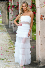 Georgia Ruffle Tulle A-Line Mesh Detail Maxi Dress (White) - treasures-4-u-2-day