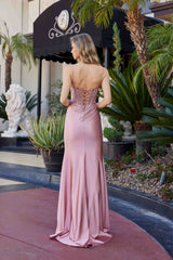 Nox Anabel D1766 Shiny Satin Prom Gown Plunging V-Neckline