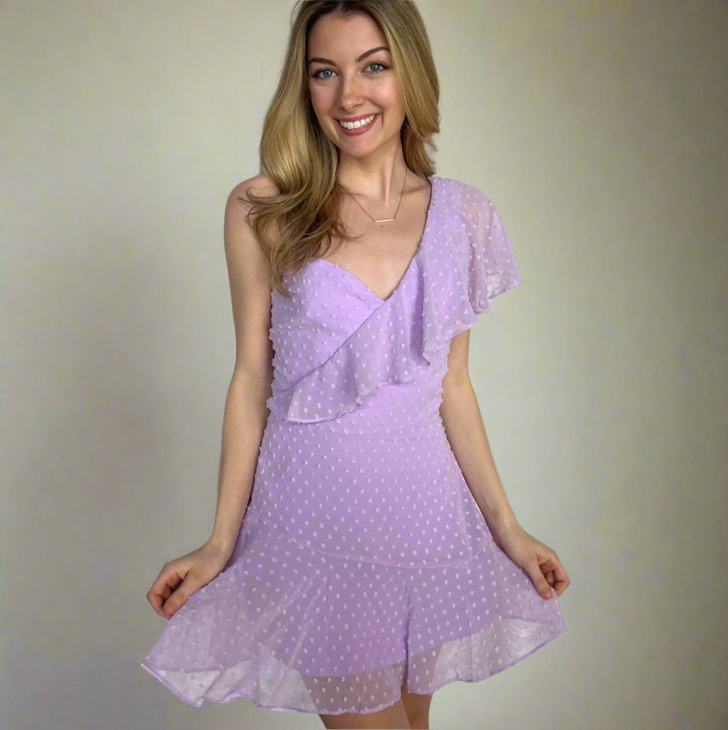 Ace Mini Single Shoulder Flutter Sleeve Party Dress (Lilac)