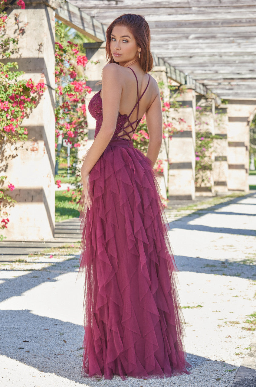 Dahlia Sweetheart Ruffle Tiered Formal Wear Gown (Mulberry)