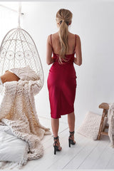 Aspen Cocktail Party Adjustable Midi Dress (Deep Red Satin) - treasures-4-u-2-day