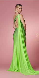 Nox Anabel E1039 Sexy Floor Length One Shoulder Drape Sash Dress