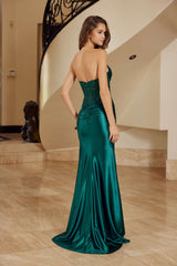 Nox Anabel E1527 Satin Sheer Boned Applique with High Slit Dress
