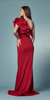 Nox Anabel E467 Long Sheath One Shoulder Ruffle Overlay Strap Gown