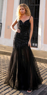 Nox Anabel F1467 Long Sweetheart Sleeveless Tulle Mermaid Gown