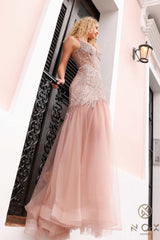 Nox Anabel F1467 Long Sweetheart Sleeveless Tulle Mermaid Gown