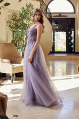 Nox Anabel F1567 Embroidered A-Line Sheer Boned Waistline Dress
