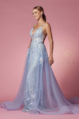 Nox Anabel F485 Lace and Beads Mermaid Gown Chiffon Overskirt