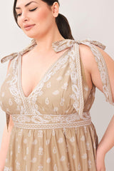 CUDDLY ATTITUDE TAUPE WOVEN MAXI DRESS