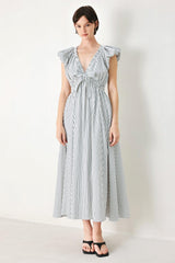 WHISPER STRIPE WOVEN MIDI DRESS