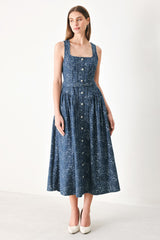 MIDNIGHT GARDEN DENIM MIDI DRESS