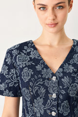 ROSETTE FLORAL WOVEN JACQUARD TOP
